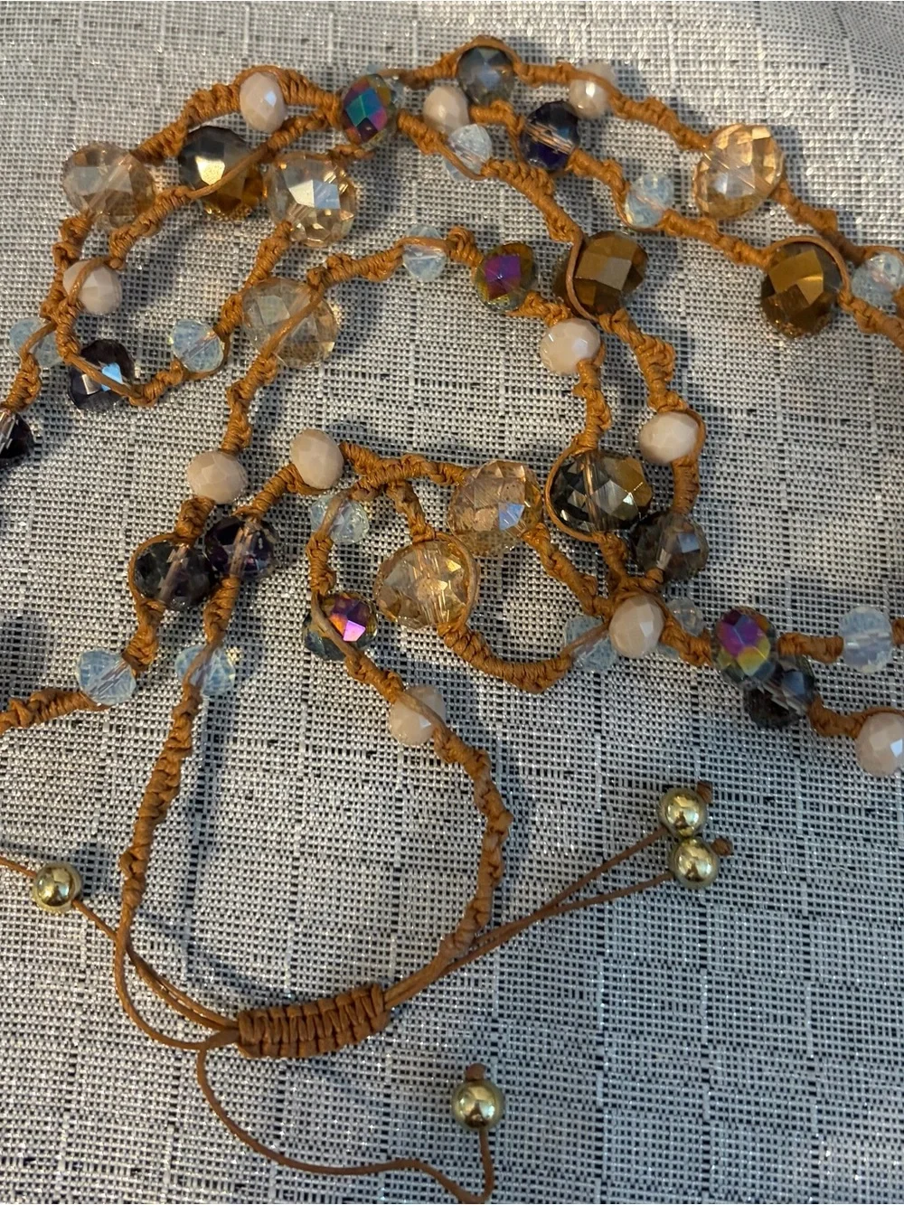 Crystal and Bead Long Necklace in Gold and Clear